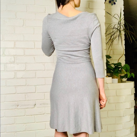 Worthington Form Fitting Bodycon Gray 3/4 Sleeve A-Line Ribbed Dress Women Small - Picture 7 of 13